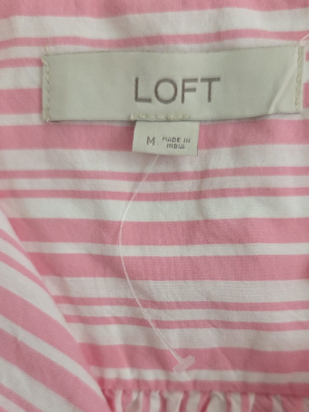 LOFT Pink & White Striped Ruffle Blouse | Sleeveless Feminine Top Size M - Picture 7 of 7